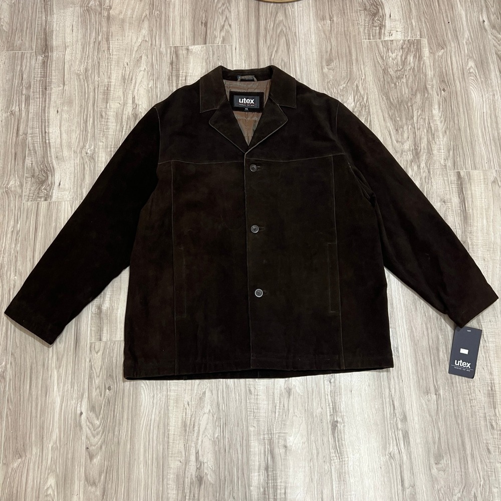 Vintage Utex Mens 2XL Dark Brown Suede Leather Jacket Coat Quilted 90s Y2K